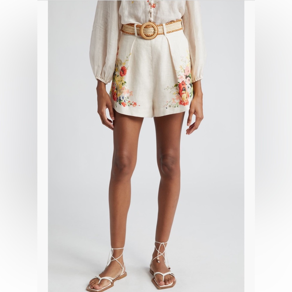 Zimmermann Cream Floral High Waist Shorts